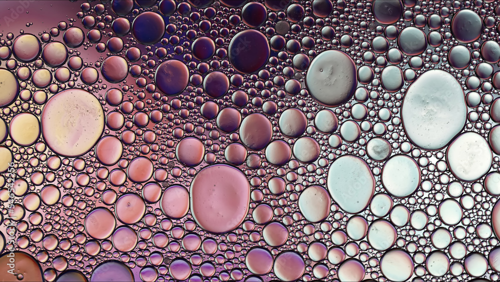 Abstract Colorful Food Oil Drops Bubbles and spheres Flowing on Water Surface Abstract Colorful Food Oil Drops Bubbles and spheres Flowing on Water Surface