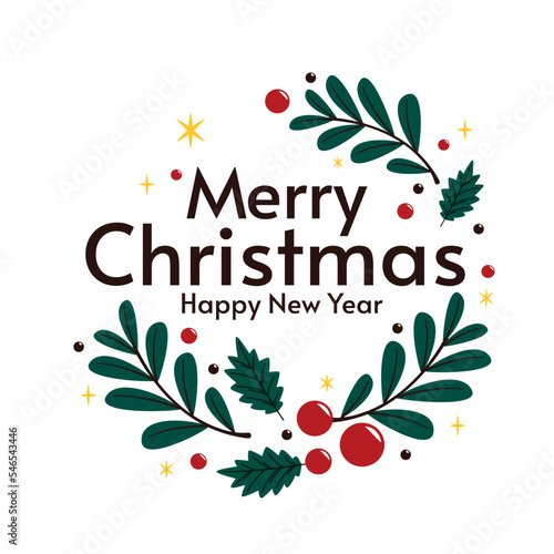 Merry Christmas banner. Christmas holly berry leaves isolated. Cute holly isolated on white background. Vector illustration. Template.