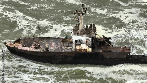 Zeila Shipwreck on Namibia's Famous Skeleton Coast - Static Aerial photo