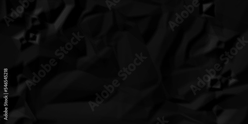Dark Black facbric paper crumpled texture. dark black textured crumpled black paper background. panorama black paper texture background, crumpled pattern.