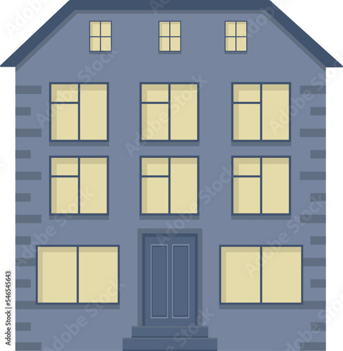 Blue multi-storey building with windows. Residential building illustration. House design.