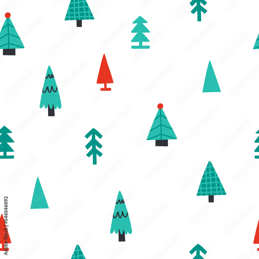 seamless pattern with Christmas trees. hand drawn vector illustration.