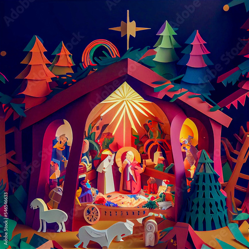 Origami nativity scene