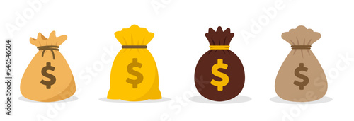 Money bag in flat vector illustration.