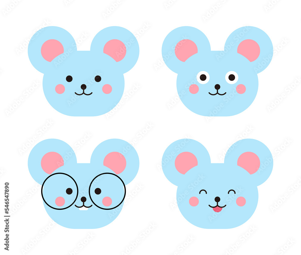 Cute, smiling mouse illustration character icon set. Cute, smiling mouse illustration character icon set.
