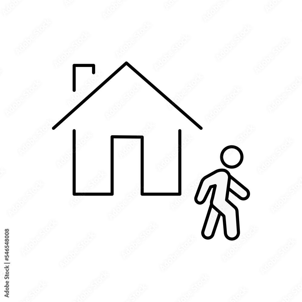Away from home icon. Leaving home. Walking outside. Outdoors. Vector icon isolated on white background. Away from home icon. Leaving home. Walking outside. Outdoors. Vector icon isolated on white background.