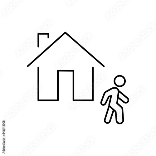 Away from home icon. Leaving home. Walking outside. Outdoors. Vector icon isolated on white background.