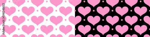 Pink hearts seamless vector romantic pattern for wrapping paper, cover design, postcard, poster, flyers, card. Pink, white and black endless ornament for Valentine day. Template for design. Valentines