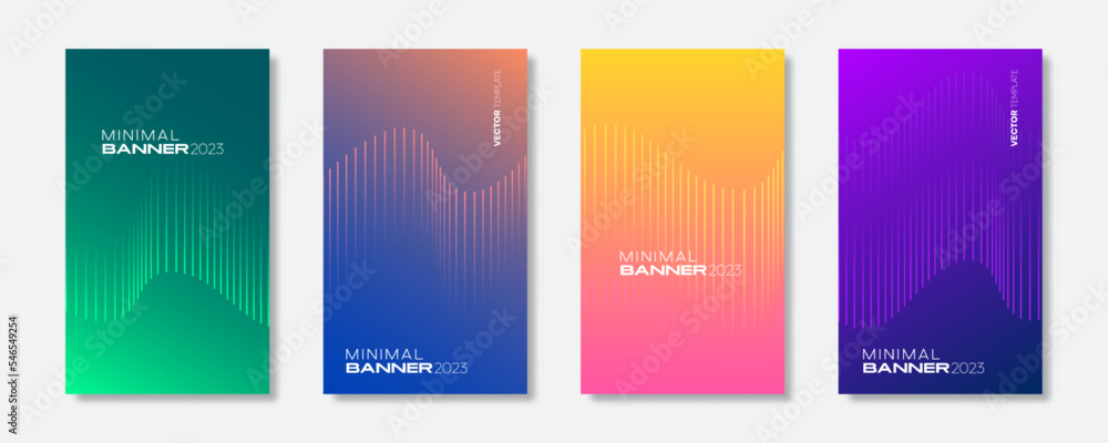 Set of the modern banner design template. Colorful wavy lines composition for business promotion, events, and social media posts. Vector, 2023