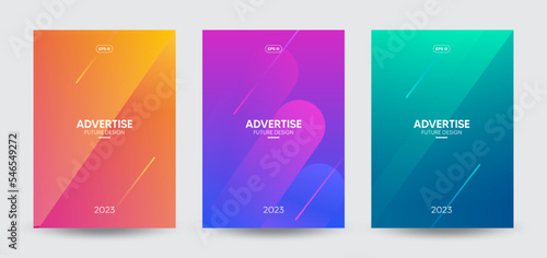 Set of modern abstract cover designs. Abstract dynamic gradient shape composition. Vector template, 2023