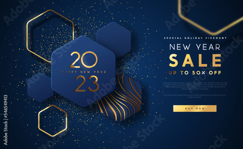 Happy New Year 2023 gold sale template background illustration
