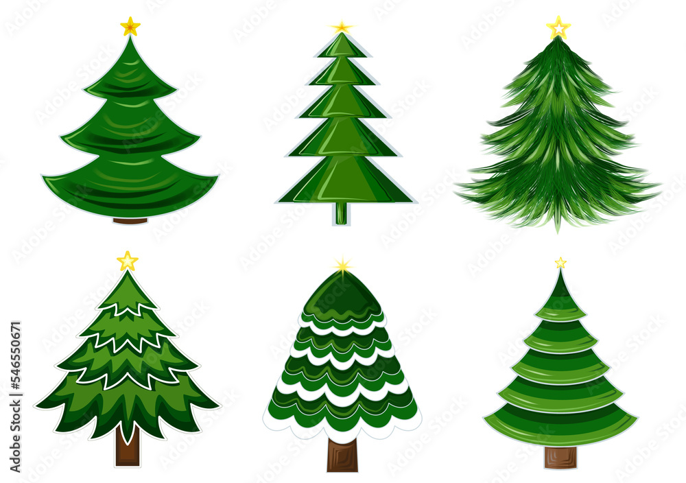 Christmas tree green with yellow star. Clipart PNG illustration.