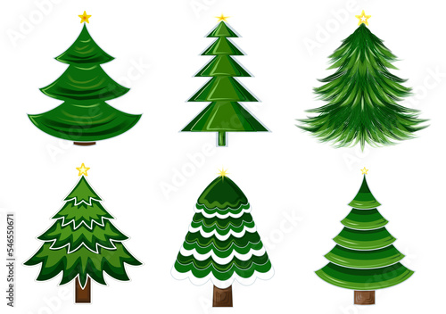 Christmas tree green with yellow star. Clipart PNG illustration. © Susie_p_art