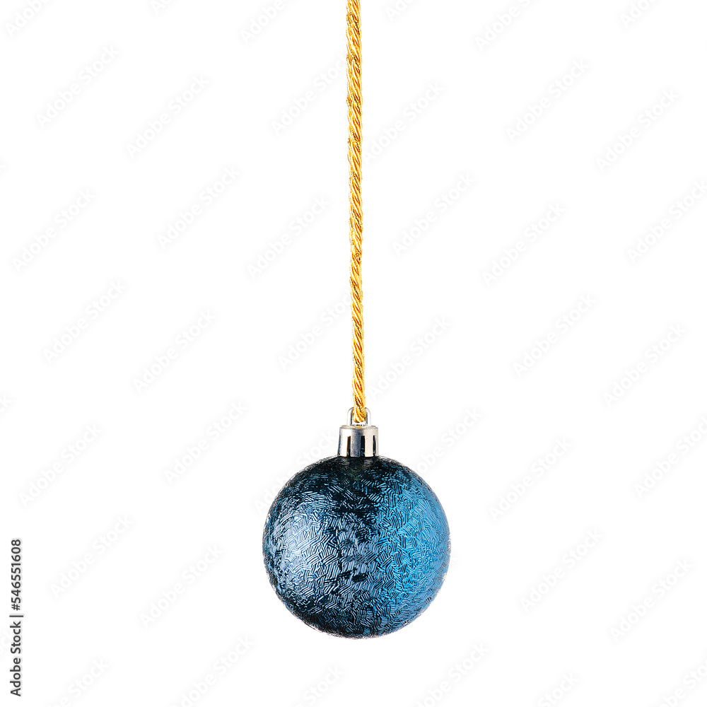 blue christmas ball hanging, isolated on white background. christmas tree ornaments. Christmas decoration isolated on white