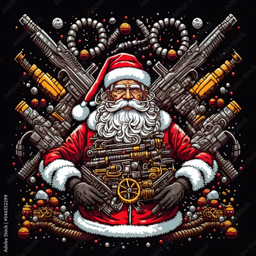 Angry Dangerous Santa Claus with Lot of Guns - Vector, Digital Art