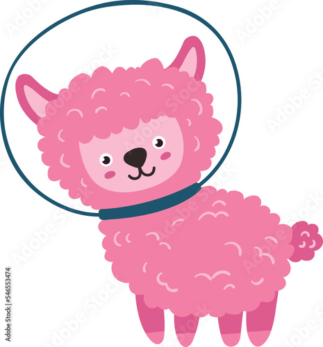 Baby llama in space suit. Cute astronaut character