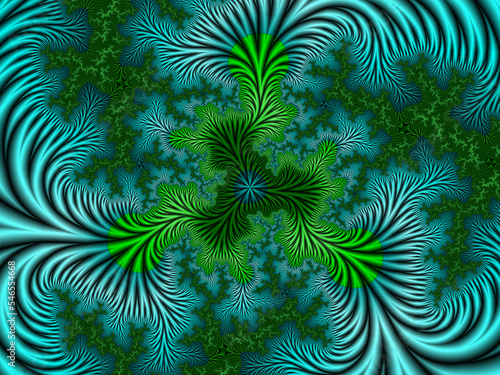 Blue green petals  fractal  seamless pattern with leaves