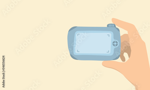 Cute illustration, a person takes a photo with a camera