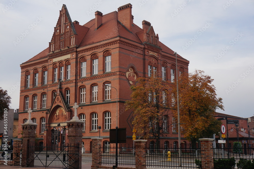 Building of the 6th Secondary School (VI Liceum Ogólnokształcące im. Jan Długosz) in Szopienice, founded in 1905. Katowice, Poland.