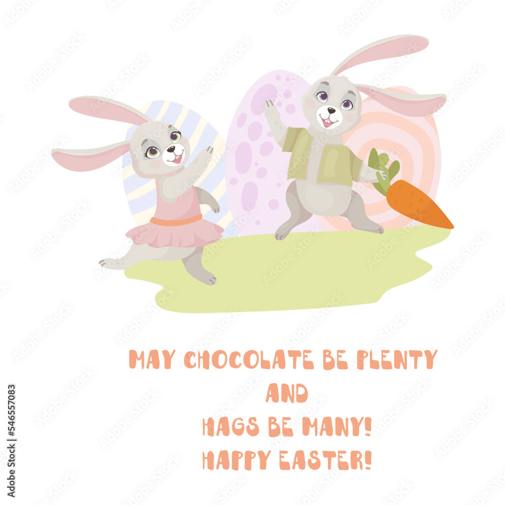 Cute cards for Easter. Hand-drawn design of Spring greeting card. Happy holiday. Spring. Rabbits. Vector illustration. Cute cards for Easter. Hand-drawn design of Spring greeting card. Happy holiday. Spring. Rabbits. Vector illustration.
