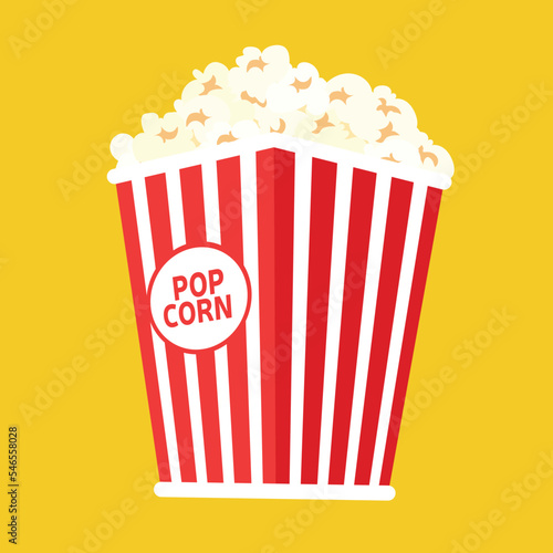 Red box with pop corn from cinema.  Vector illustration.