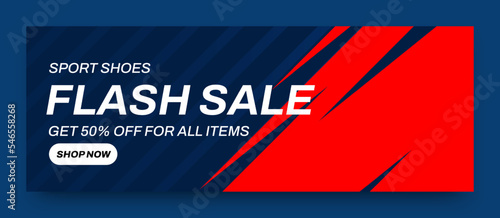 Sport shoes sale discount long banner promotion background