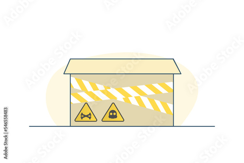 Cartoon Box with Danger Signs. Transportation of Dangerous Items