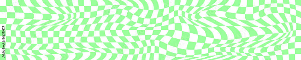 Psychedelic pattern with warped green and white squares. Distorted chess board background. Checkered optical illusion. Crazy geometric design. Trippy checkerboard surface Psychedelic pattern with warped green and white squares. Distorted chess board background. Checkered optical illusion. Crazy geometric design. Trippy checkerboard surface