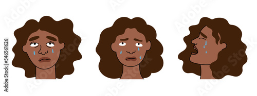 Sad american women cry with pain and grief. Sobbing girls flat characters shed tears, expresses the emotions of misfortune and despair. Isolated. Vector illustration.