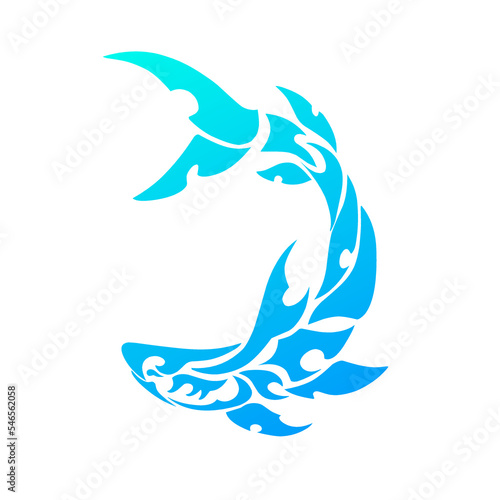 blue shark tattoo tribal design with semicircle pose