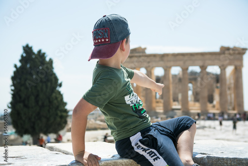 Parthenon temple, old Greek ruins at sunny day in Acropolis of Athens, Greece. Acropolis of Athens on hill with amazing and beautiful ruins Parthenon photo