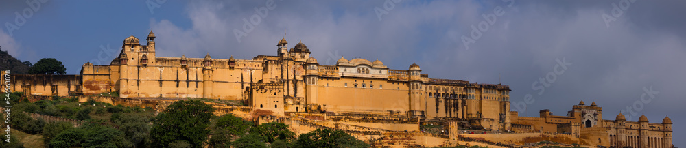 Panoramic view of historic Amber fort in Jaipur city built in year 967 AD, Rajasthan, India