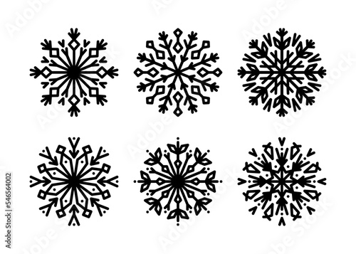 Christmas snowflake line icons set vector illustration.Collection line art snowflakes, crystal ornament. Design element for new year, christmas cards. Outline snow flakes for winter design, decor.