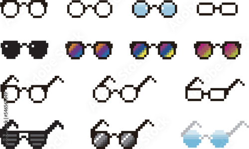 pixel glasses. different types of glasses. vector set.