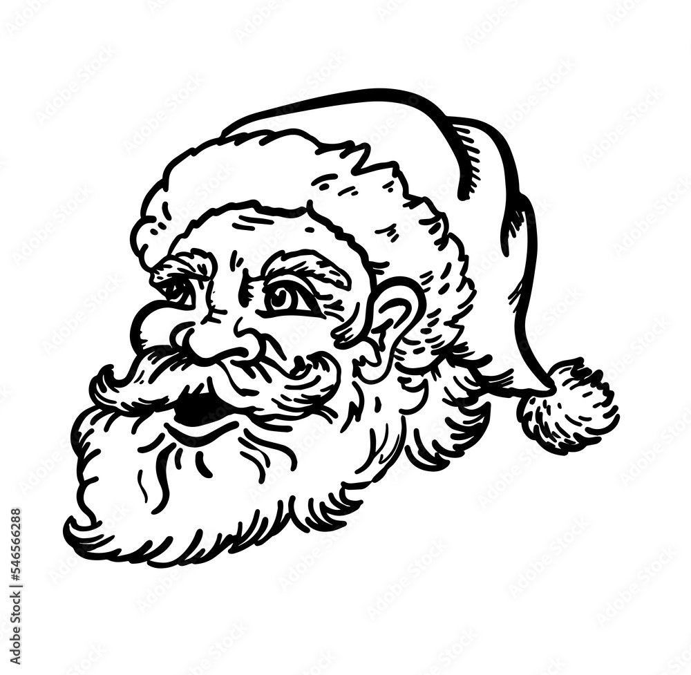 Hand drawn retro Santa Claus face vector illustration