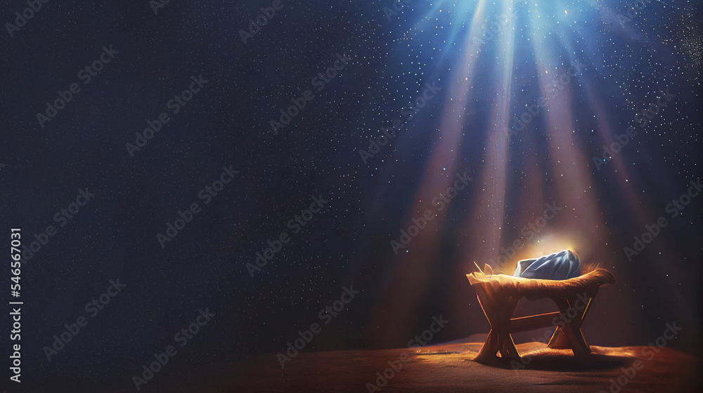 Christmas nativity scene of born child baby Jesus Christ in the manger