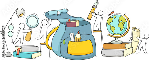 Students with school backpack, books, globe