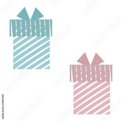 Simple gift box icon for boy and for girl doodle, stroke color silhouette. Vector minimalist drawing of gift for birthday, Christmas, New Year for  boy or girl.