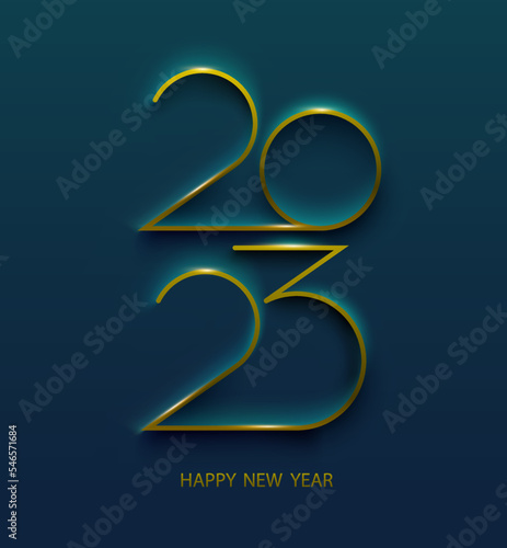 New year 2023. Gold numbers on blue background.