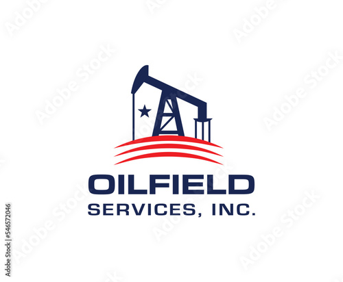 American Oil Field Oil Derrick Logo Design Template