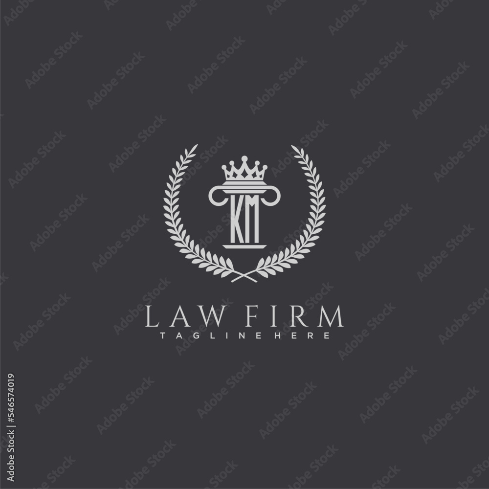 KM letter monogram logo for lawfirm with pillar & crown image design ...