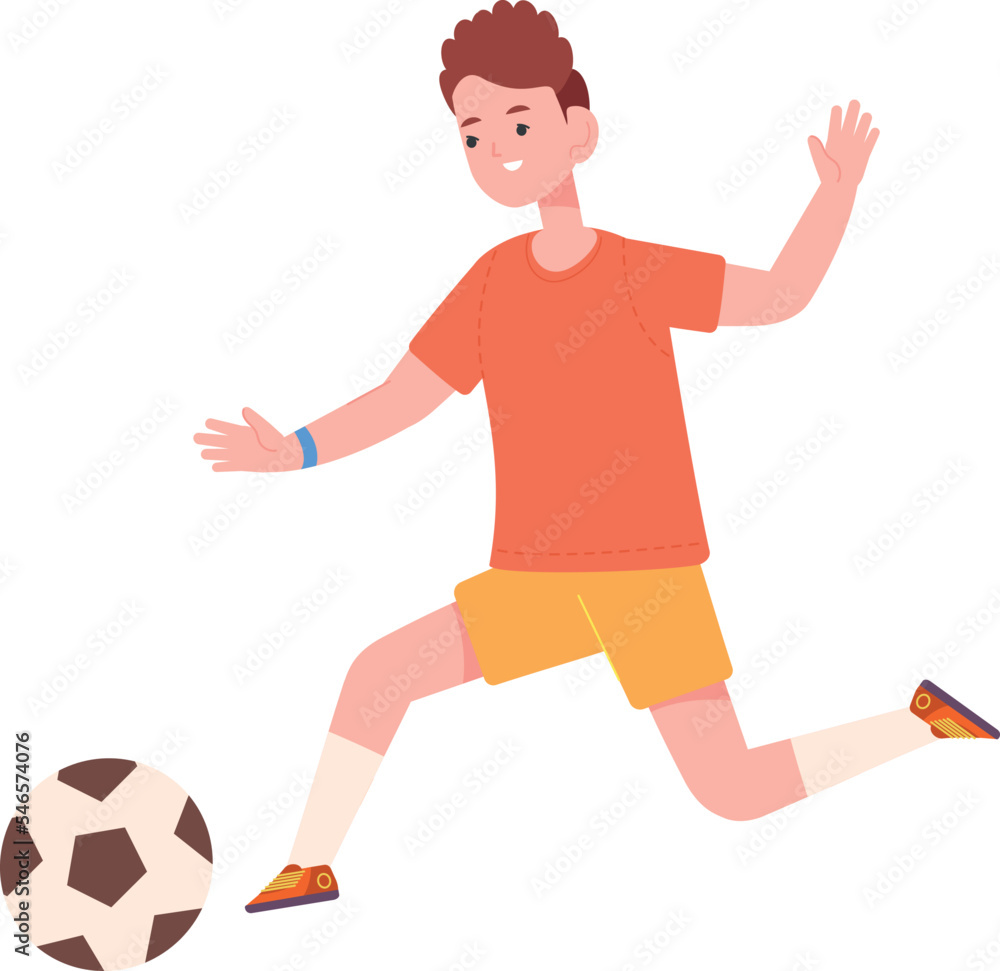 Boy kicking soccer ball. Football player kid