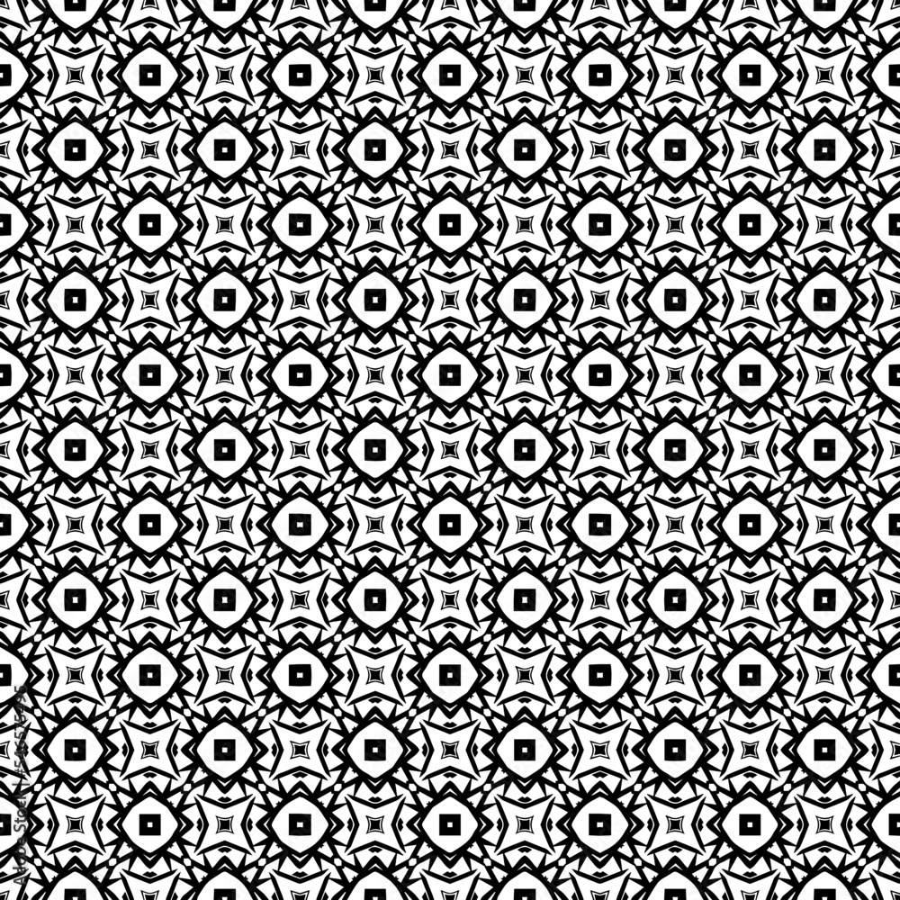 Black and white seamless pattern texture. Greyscale ornamental graphic design. Mosaic ornaments. Pattern template. Vector illustration. EPS10.