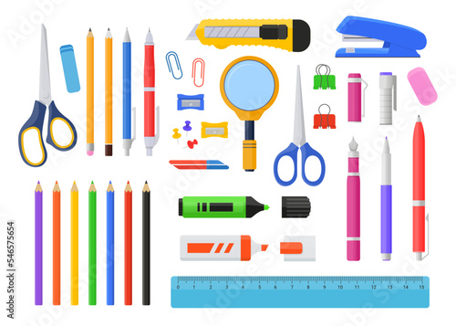 Stationery for office work - flat design style objects set