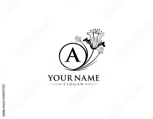 Abstract letter A with flower logo design, logo A vector, handwritten logo of signature, wedding, fashion shop, cosmetics shop, beauty shop, boutique, floral creative logo design.