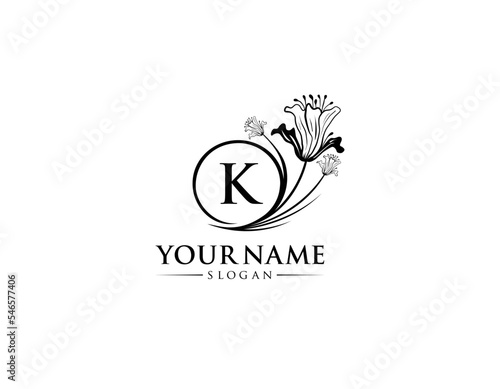 Abstract letter K with flower logo design, logo K vector, handwritten logo of signature, wedding, fashion shop, cosmetics shop, beauty shop, boutique, floral creative logo design.