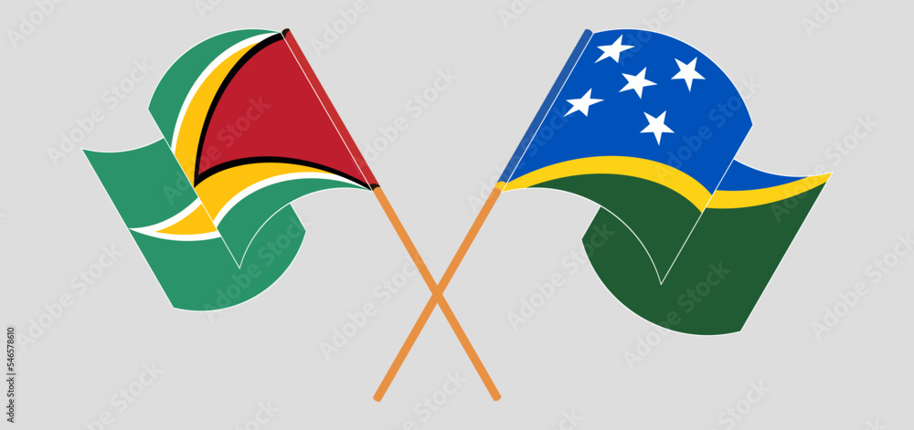 Crossed and waving flags of Guyana and Solomon Islands Crossed and waving flags of Guyana and Solomon Islands