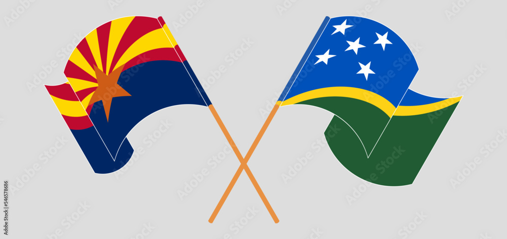 Crossed and waving flags of the State of Arizona and Solomon Islands Crossed and waving flags of the State of Arizona and Solomon Islands