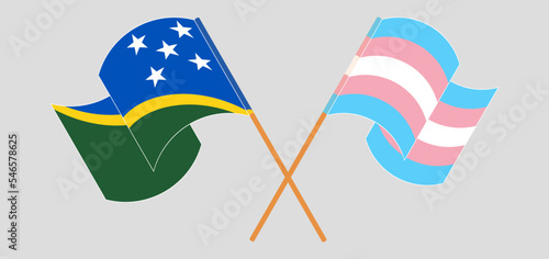 Crossed and waving flags of Solomon Islands and Transgender Pride