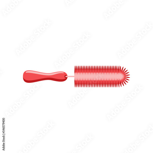 Red brush for babies flat vector illustration. Accessory or equipment for moms, cleaning brush. Baby care, motherhood concept